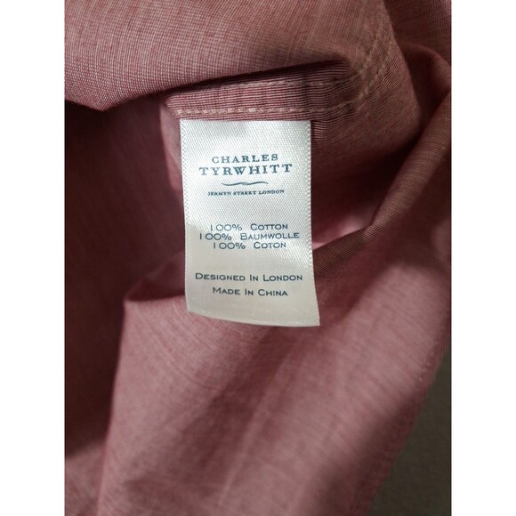 Charles Tyrwhitt Dress Shirt Men's Large SLIM FIT Stretch Cotton Solid Red - Picture 4 of 8